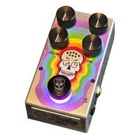 Angled top view of Flattley Nirvana Analogue Delay Pedal on white background