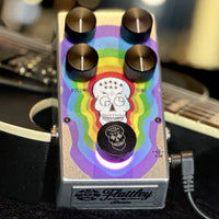 Top view of Flattley Nirvana Analogue Delay Pedal on top of guitar