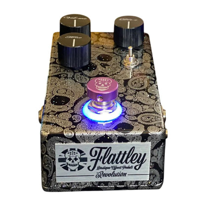 Front view of Flattley Revolution Dynamic Overdrive Pedal on white background