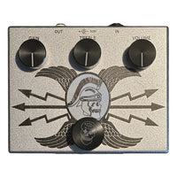 Top view of Flattley Silver Centurion Transparent Overdrive Pedal on white background
