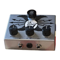 Rear view of Flattley Silver Centurion Transparent Overdrive Pedal on white background