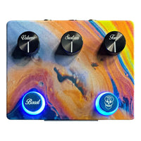 Top view of Flattley Solaris Pro Fuzz with Boost Pedal on white background