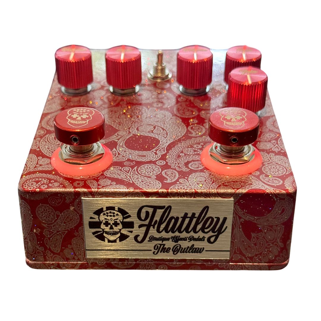 Angled front view of Flattley The Outlaw Pedal on white background