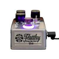 Front view of Flattley Violet Tremolo Pedal on white background