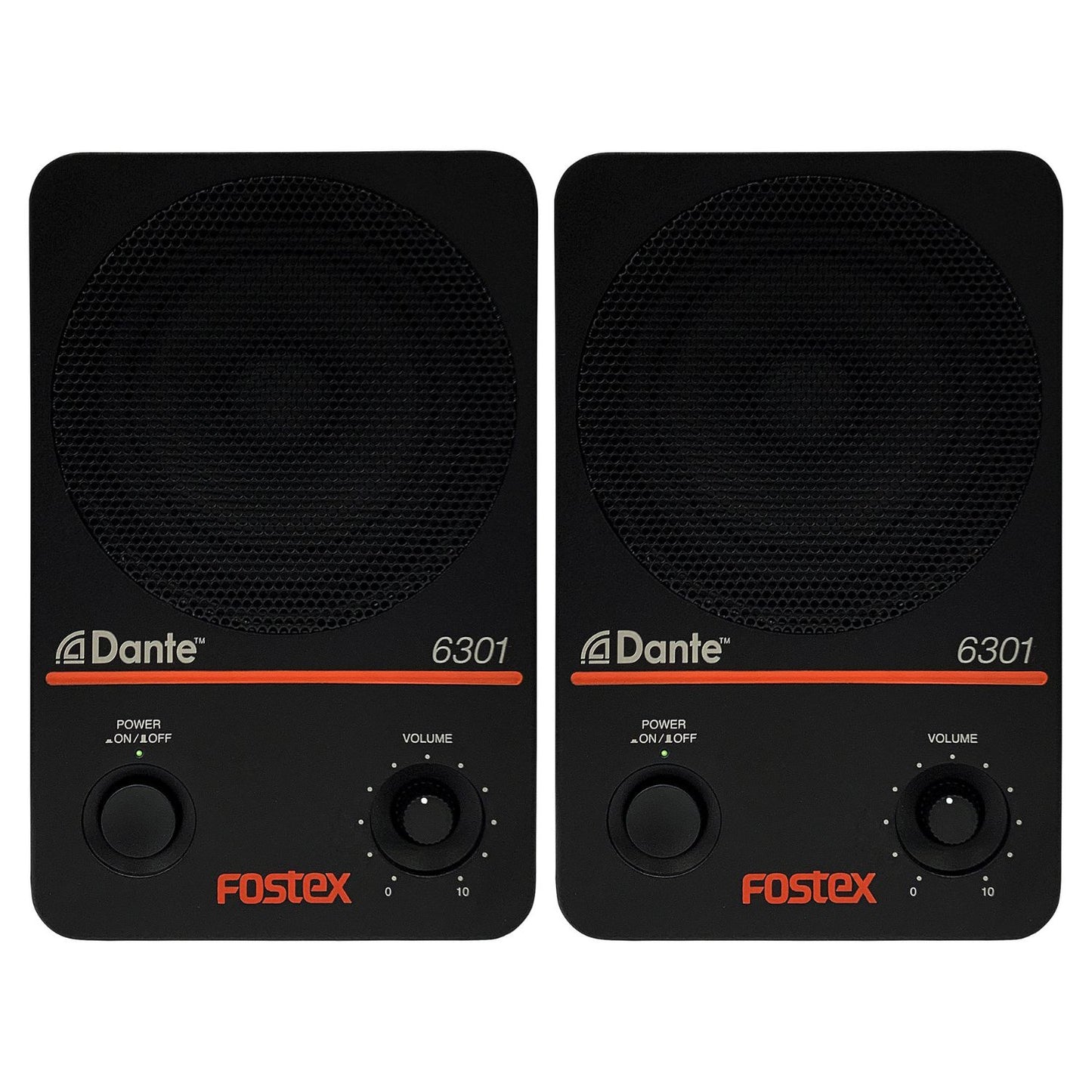 Front view of Fostex 6301DT 4" Active Speaker Pair on white background