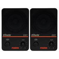 Front view of Fostex 6301DT 4" Active Speaker Pair on white background