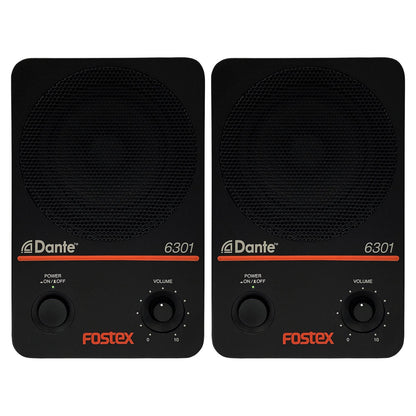 Front view of Fostex 6301DT 4" Active Speaker Pair on white background