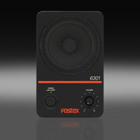 Front view of Fostex 6301NB 4" Active Speaker on black and grey background