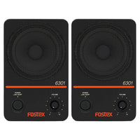 Front view of Fostex 6301ND 4" Active Speaker Pair on white background