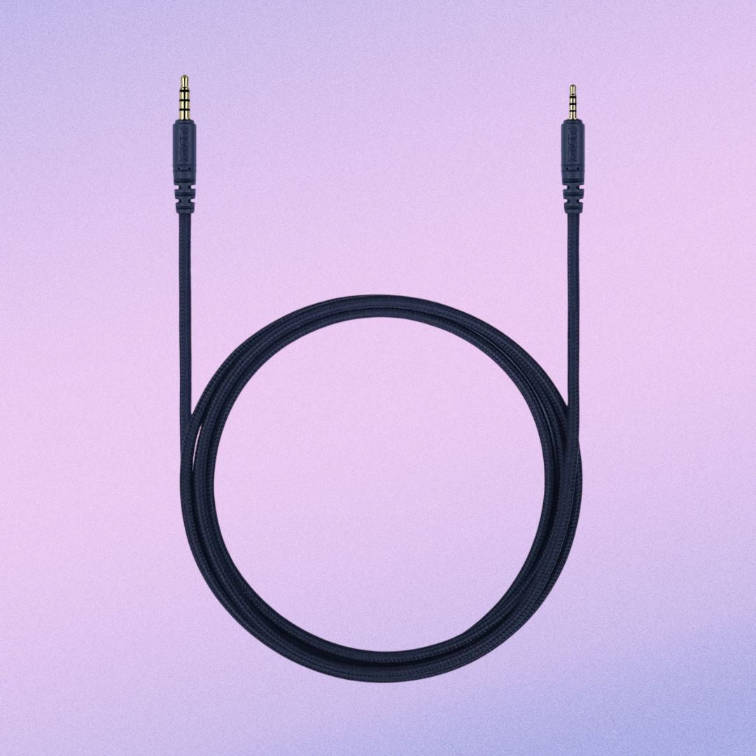 Coiled view of Fostex ET-RP2.5BL 2.5mm 4-Pole Balanced Cable on purple background