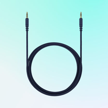 Coiled view of Fostex ET-RP3.5UB 3.5mm 3-Pole Unbalanced Cable on blue background