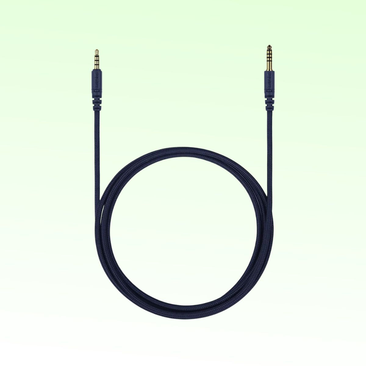 Coiled view of Fostex ET-RP4.4BL 4.4mm 5-Pole Balanced Cable on green background
