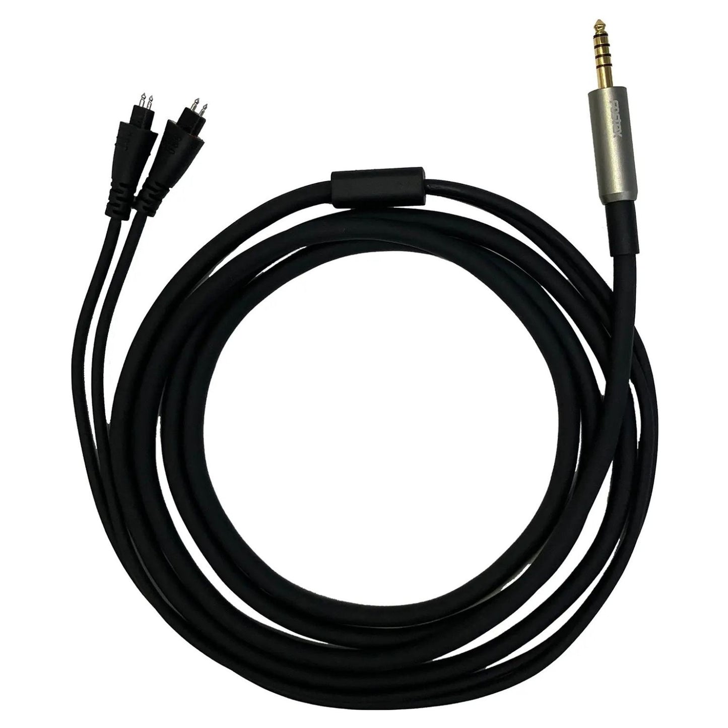 Coiled view of Fostex ET-TH4.4BL 4.4mm 5-Pole Balanced Cable on white background