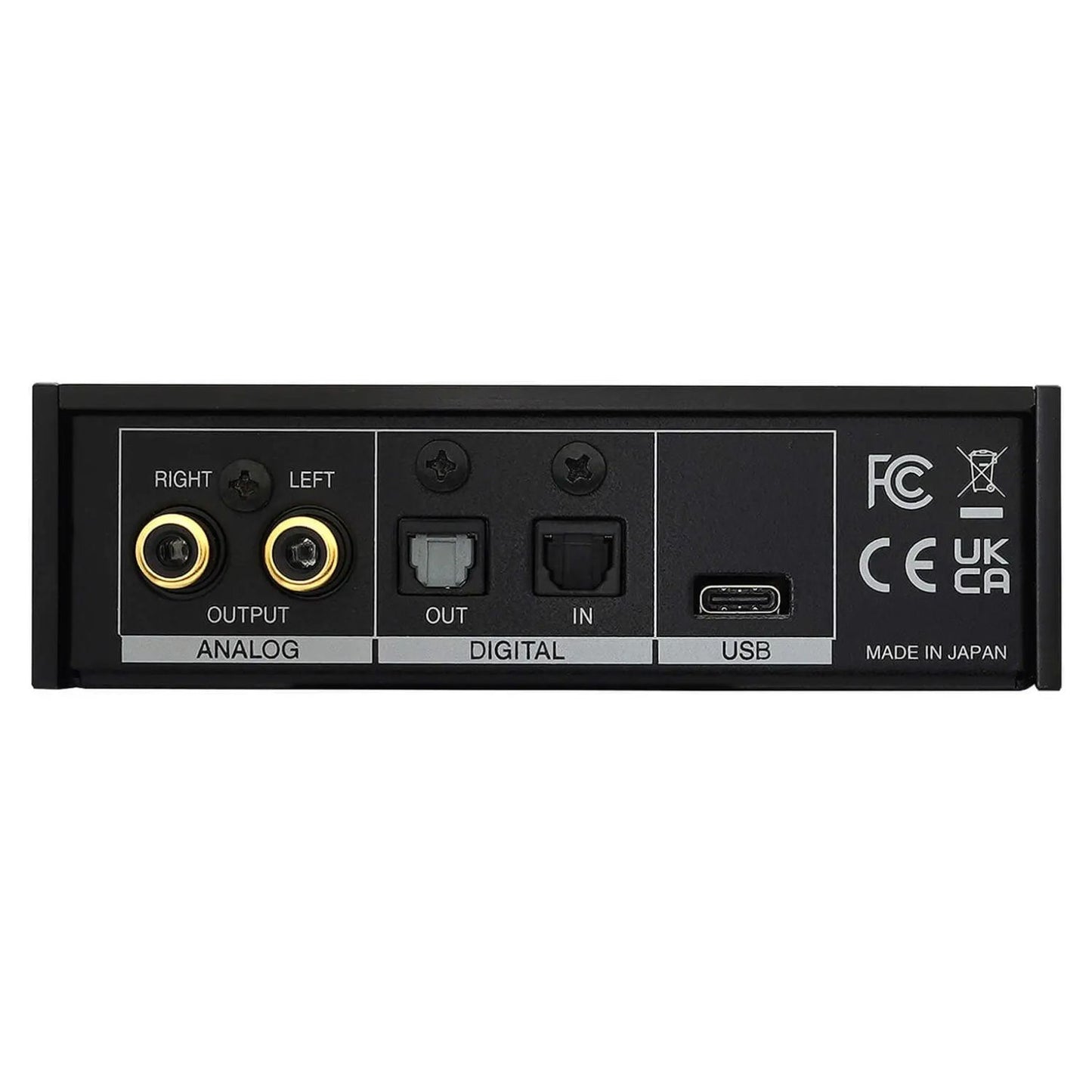 Rear ports view of Fostex HP-A3mk2 USB DAC on white background