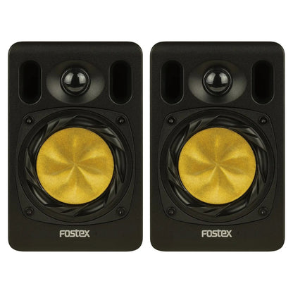 Front view of Fostex NF04R 4" Active Speaker Pair on white background