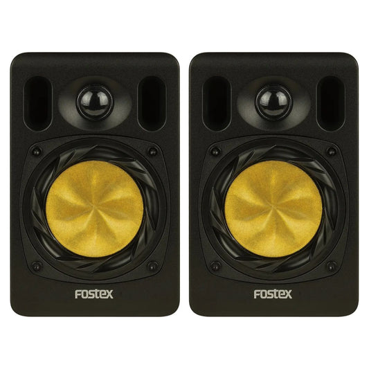 Front view of Fostex NF04R 4" Active Speaker Pair on white background