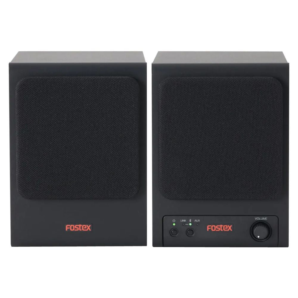 Front view of Fostex PM0.1BD Active 3" Monitor Speakers with Bluetooth on white background