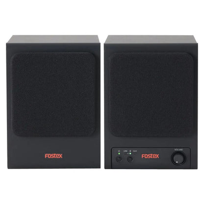 Front view of Fostex PM0.1BD Active 3" Monitor Speakers with Bluetooth on white background