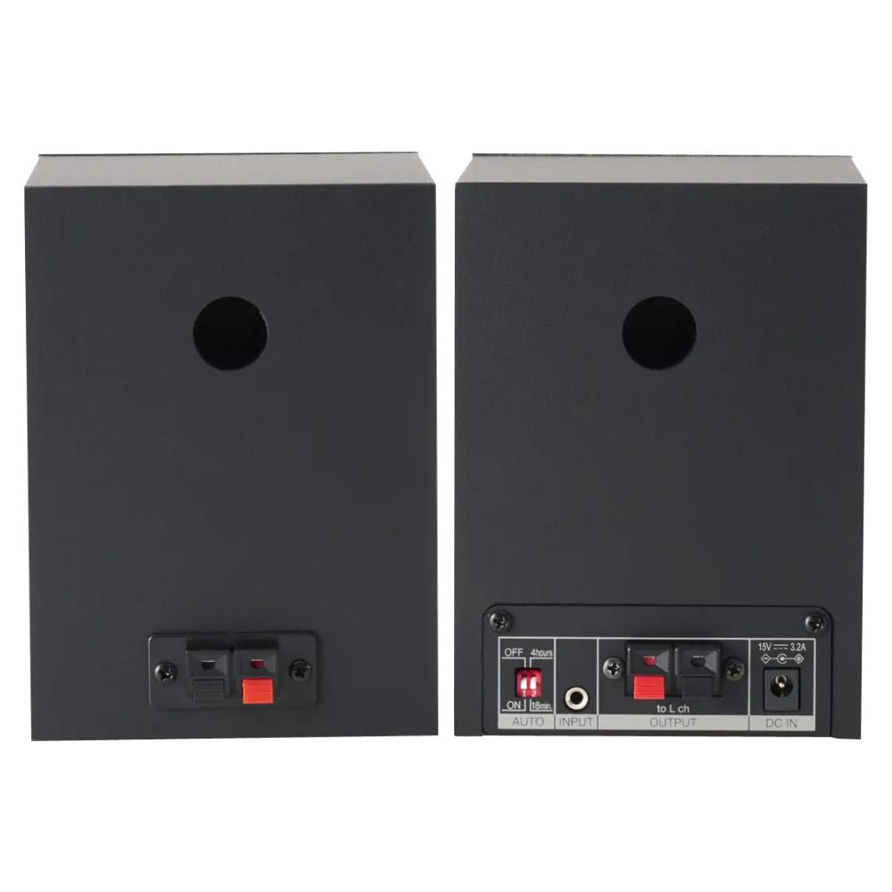 Rear ports view of Fostex PM0.1BD Active 3" Monitor Speakers with Bluetooth on white background