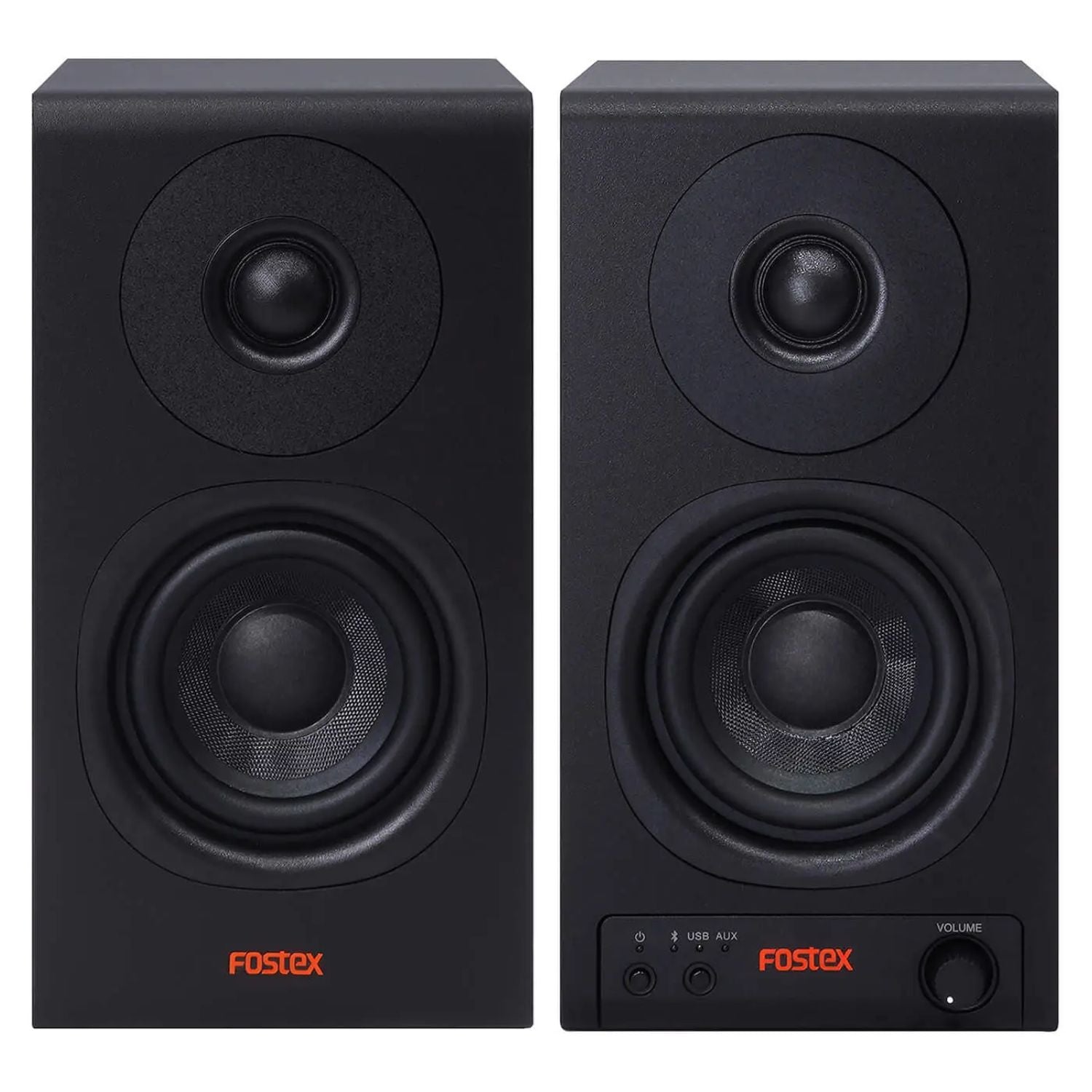Front view of Fostex PM0.3BD 3" Active Speakers with Bluetooth and USB-DAC on white background