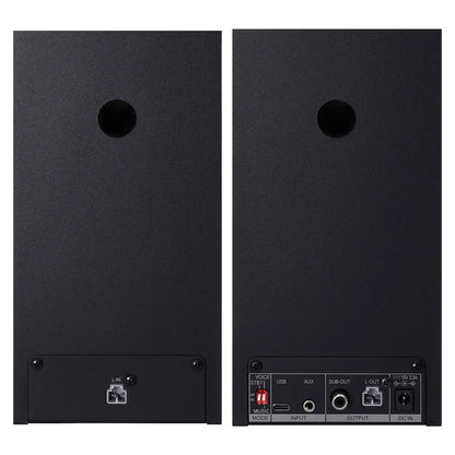 Rear ports view of Fostex PM0.3BD 3" Active Speakers with Bluetooth and USB-DAC on white background