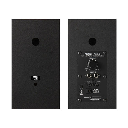 Rear view of Fostex PM0.3H-B 3" 2-Way 30W Active Speaker on white background