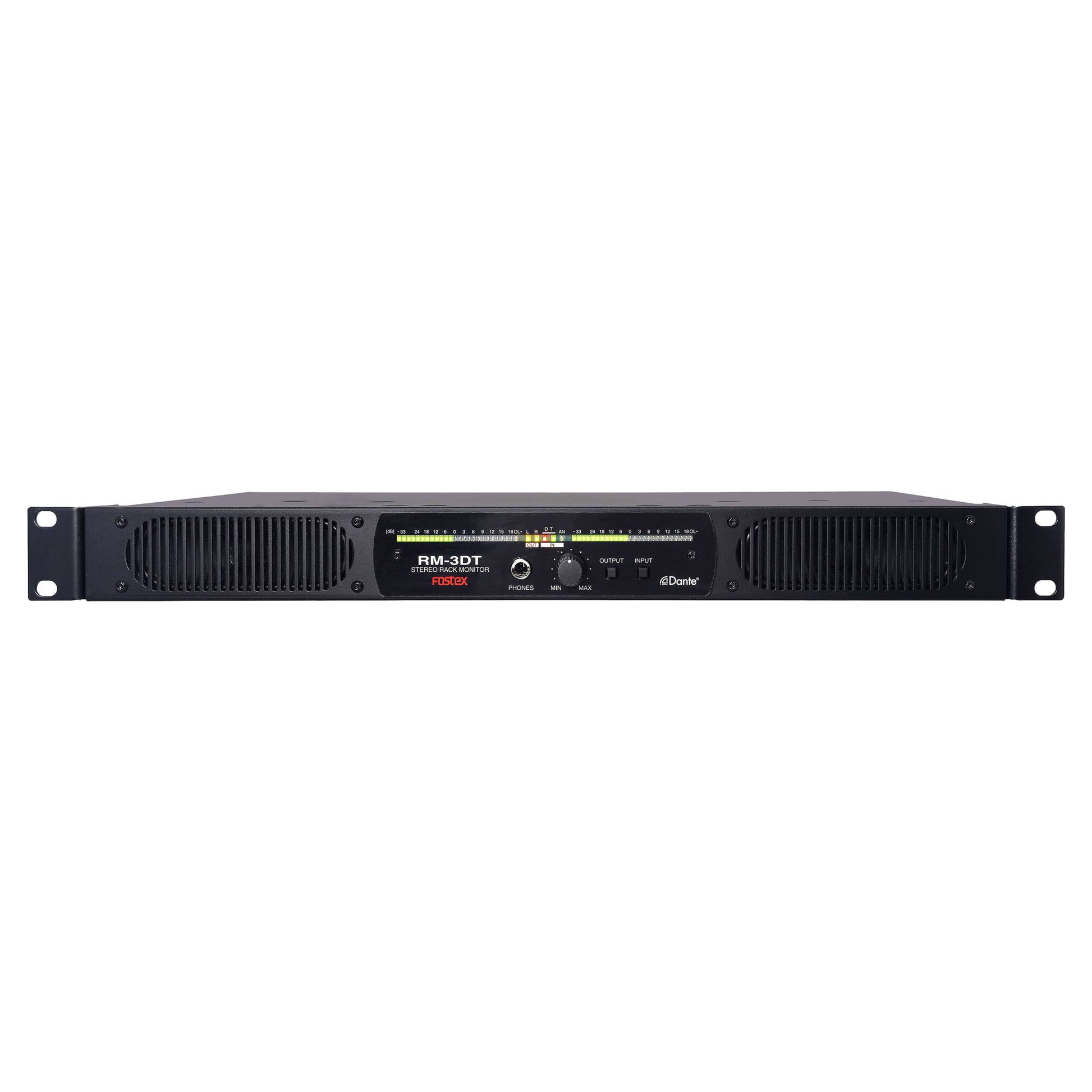Front view of Fostex RM-3DT Stereo Rack Monitor on white background