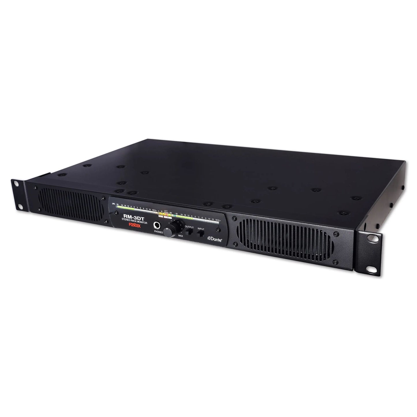 Angled view of Fostex RM-3DT Stereo Rack Monitor on white background