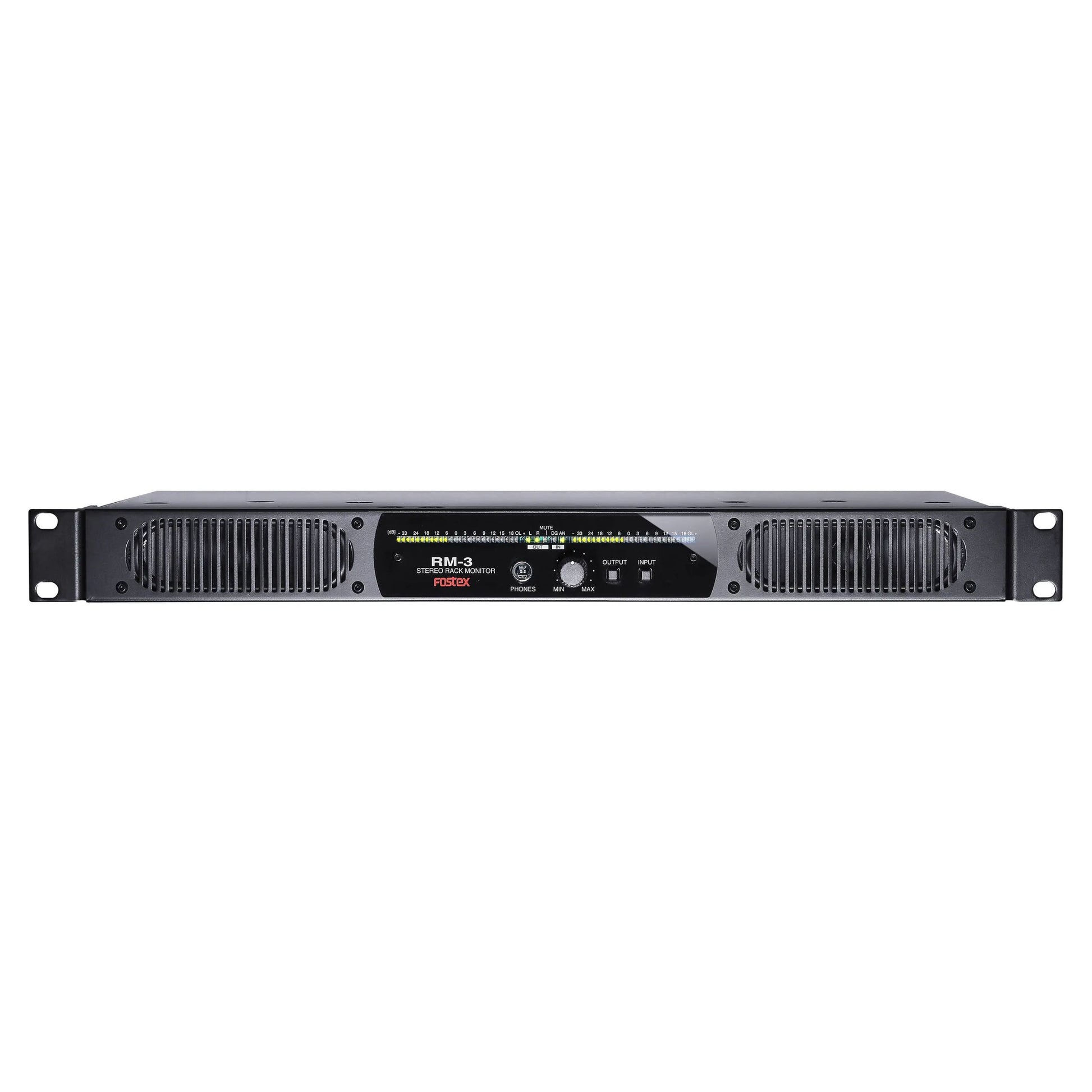 Front view of Fostex RM-3 Stereo Rack Monitor on white background