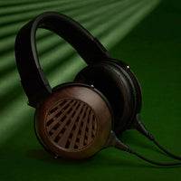 Angled view of Fostex TH616 Limited Edition Premium Open Back Audiophile Headphones on green surface