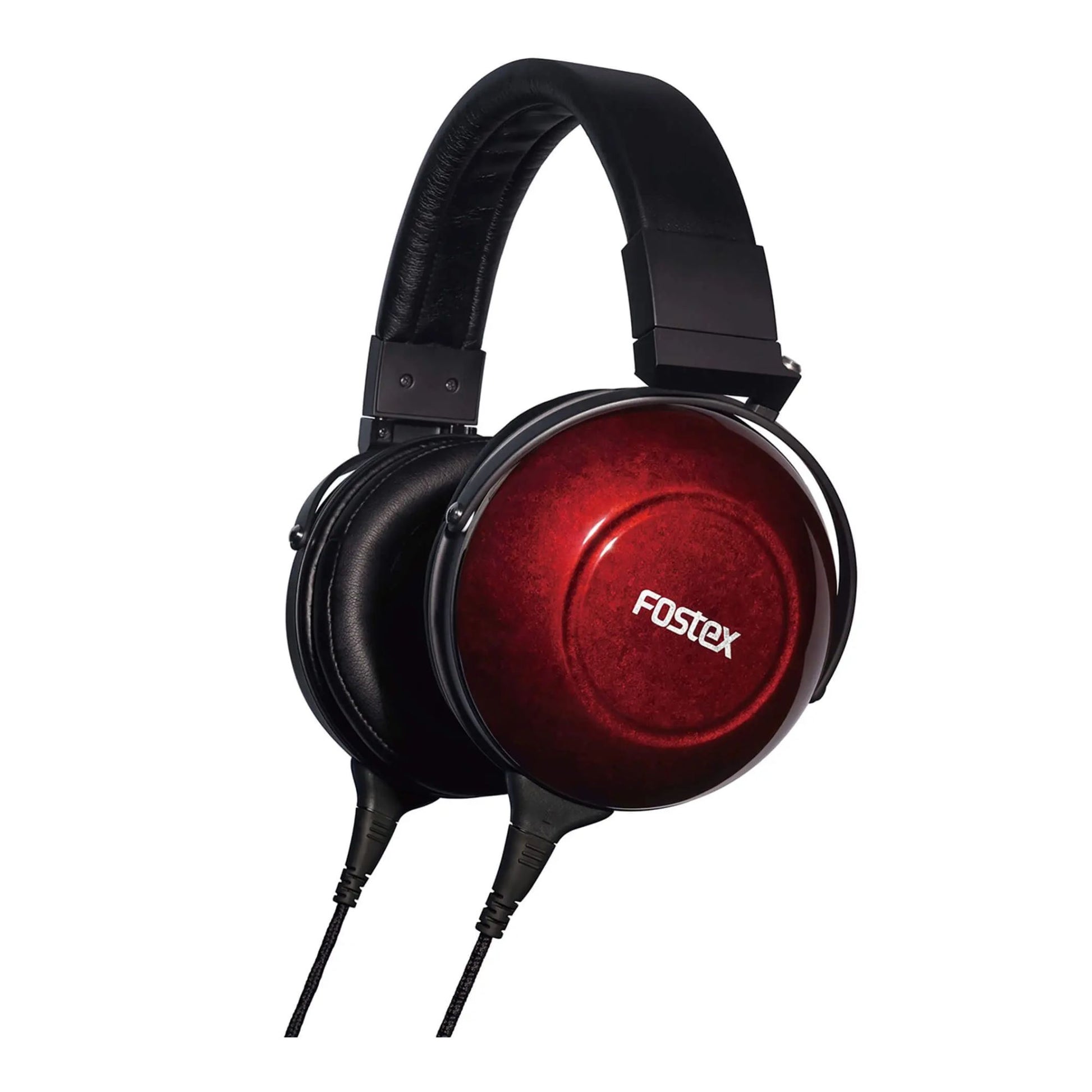 Angled view of Fostex TH900mk2 Premium Headphones w/ Headphone Stand on white background