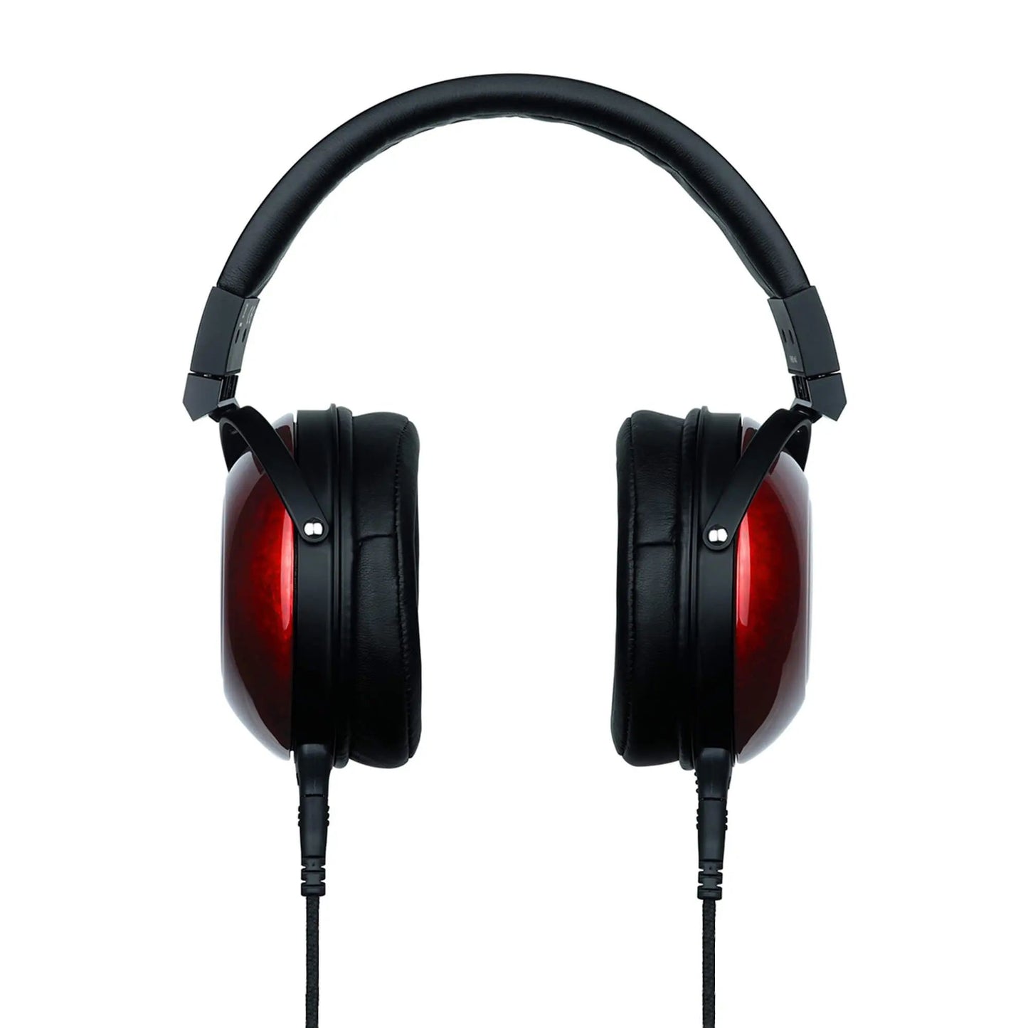 Front view of Fostex TH900mk2 Premium Headphones w/ Headphone Stand on white background