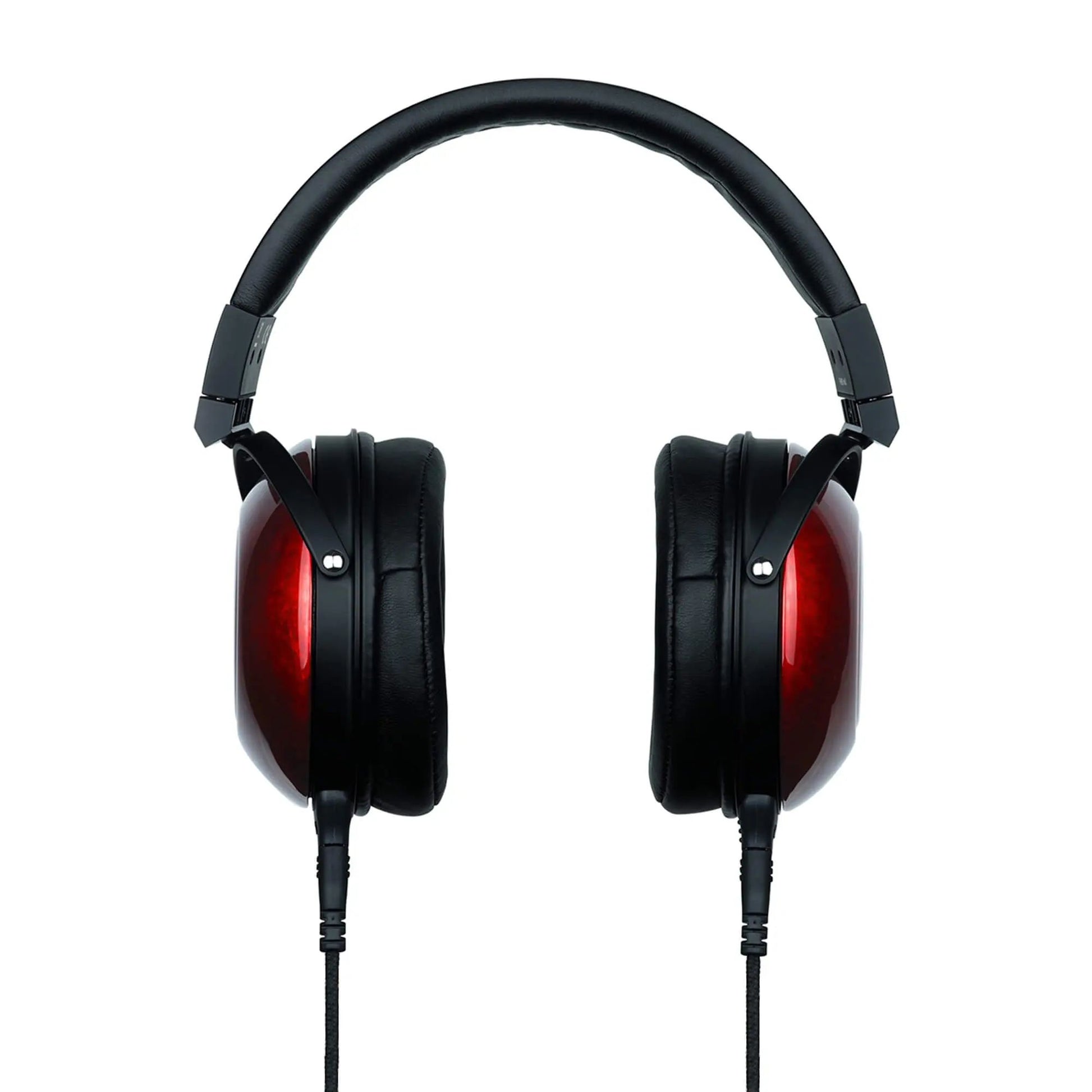 Front view of Fostex TH900mk2 Premium Headphones w/ Headphone Stand on white background