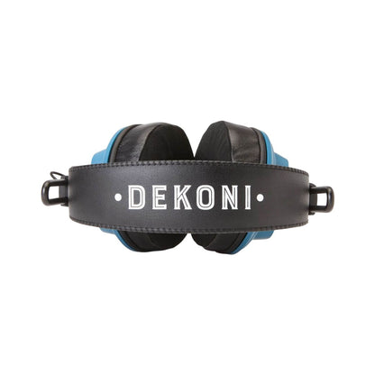 Top view of Fostex x Dekoni Audio Blue HiFi Audiophile Planar Magnetic Headphone on white background