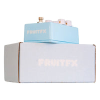 FruitFX CloudDriver Pedal on top of white FruitFX box on white background
