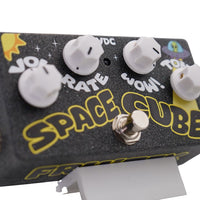 Angled close up view of FruitFX Space Cube Pedal on white background