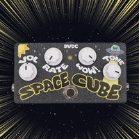 Front view of FruitFX Space Cube Pedal on space background