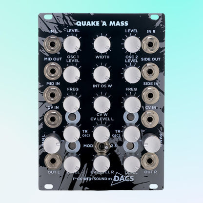 Front view of FwS Quake A Mass Eurorack Synth Module on blue background
