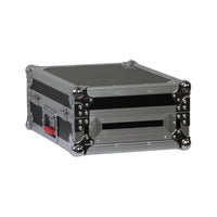 Gray flight case with metal accents on a white background