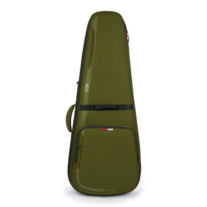Green guitar case with brand logo on a white background