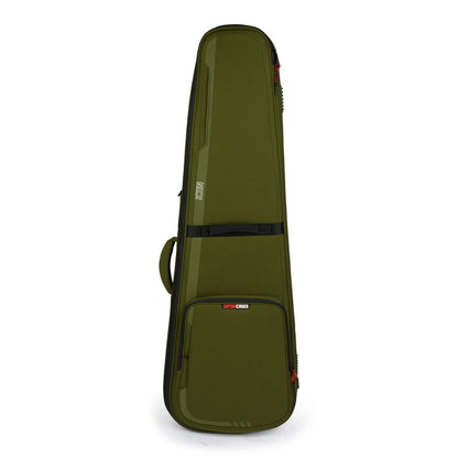 Green guitar case on a white background
