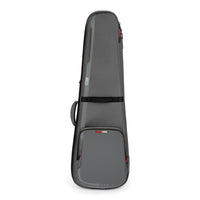 Gray guitar case with brand logo on a white background