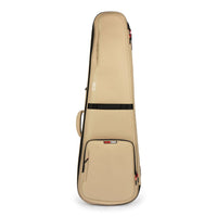 Beige guitar case with a brand logo on a white background