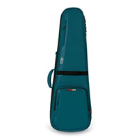 Teal guitar case with brand logo on a white background