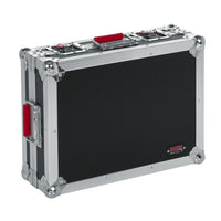 Black flight case with red accents on a white background