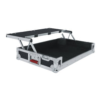 Black and silver DJ case on a white background