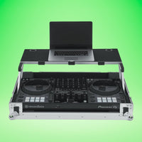 DJ equipment case with laptop on a green background