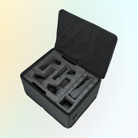 Black travel case with foam interior on a gradient background