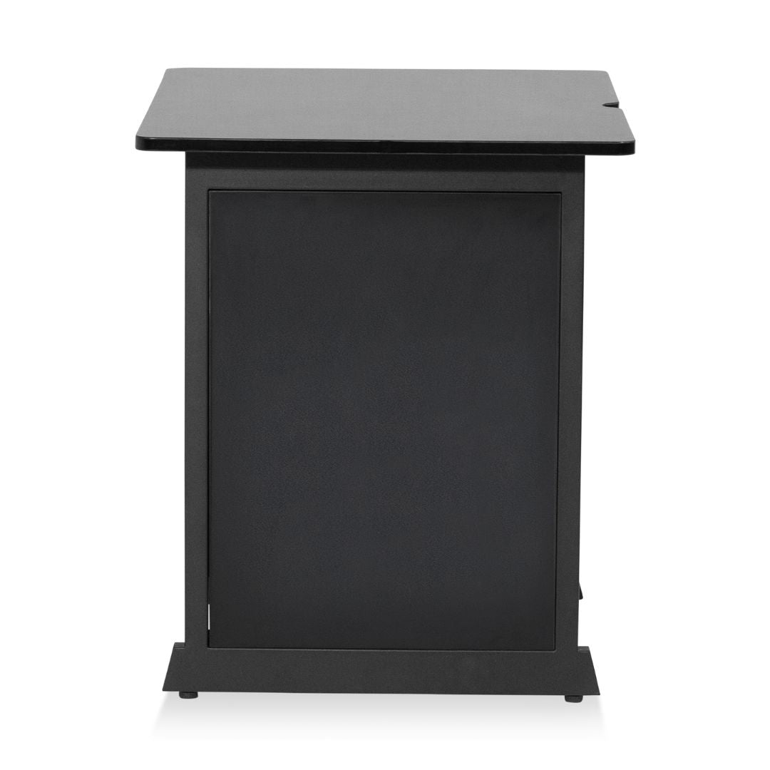 Black side table on a white background