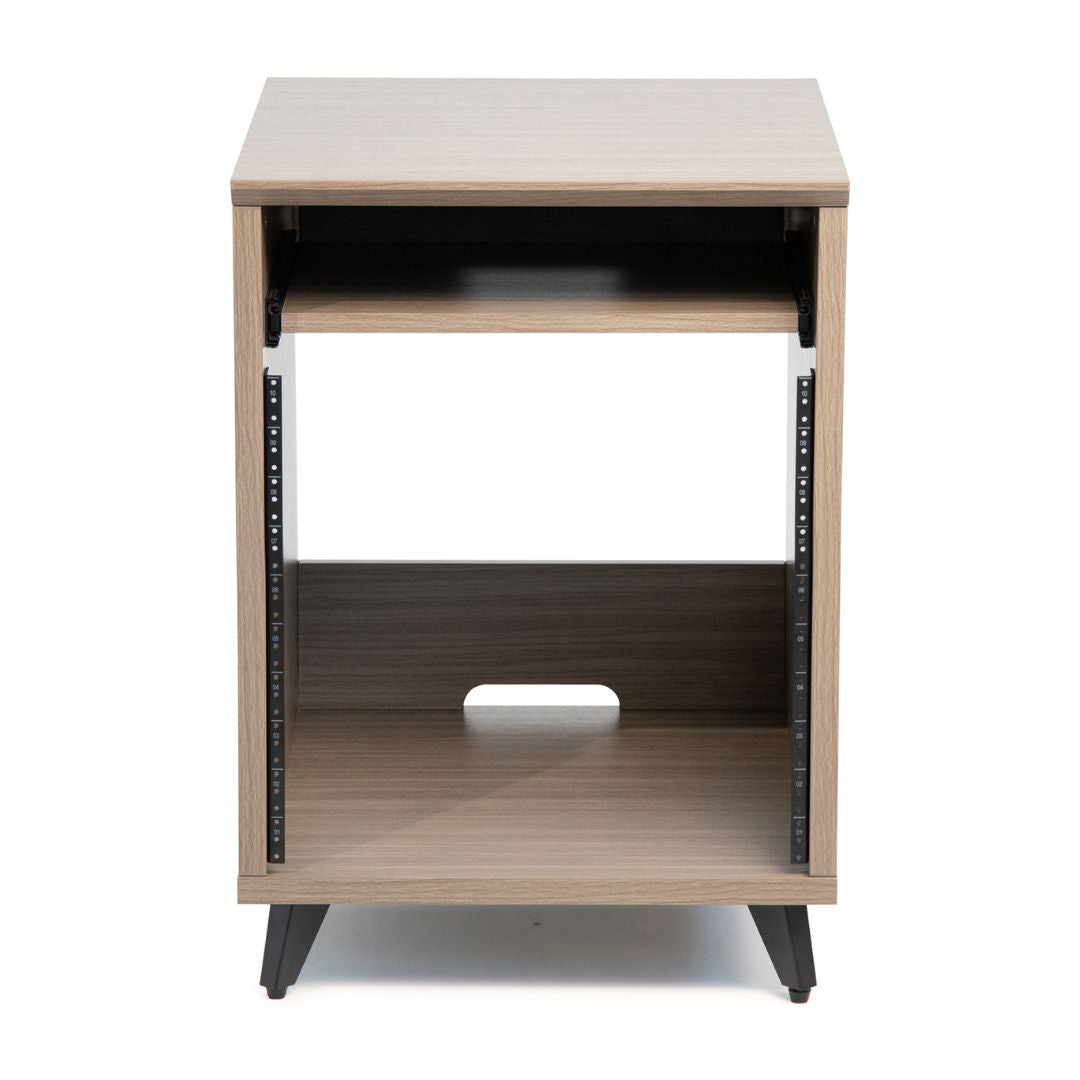Wooden side table with two shelves on a white background